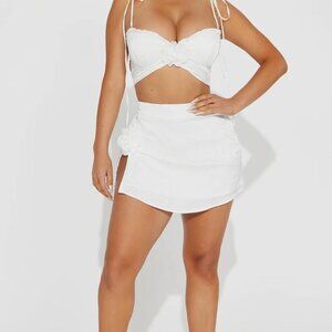 Fluer Satin Skirt Set - White